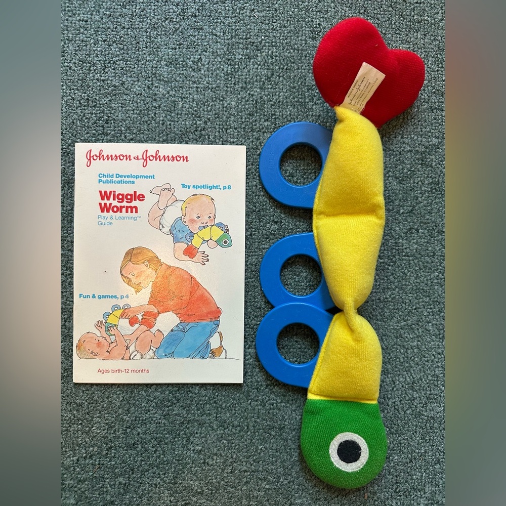 VTG Johnson & Johnson Wiggle Worm Teether & Booklet Squeaks Rattle Snake